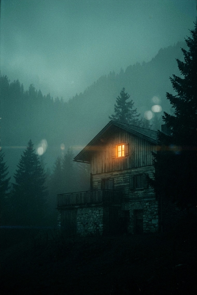 Die Pension : une auberge dans le brouillard, une seule fenêtre éclairée